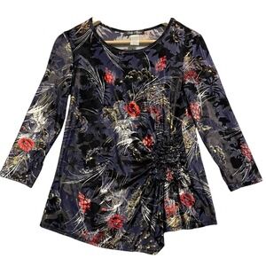 VTG Velvet Burnout Floral Multicolor Top Only‎ Nine Womens Small 90s Y2K Fairy